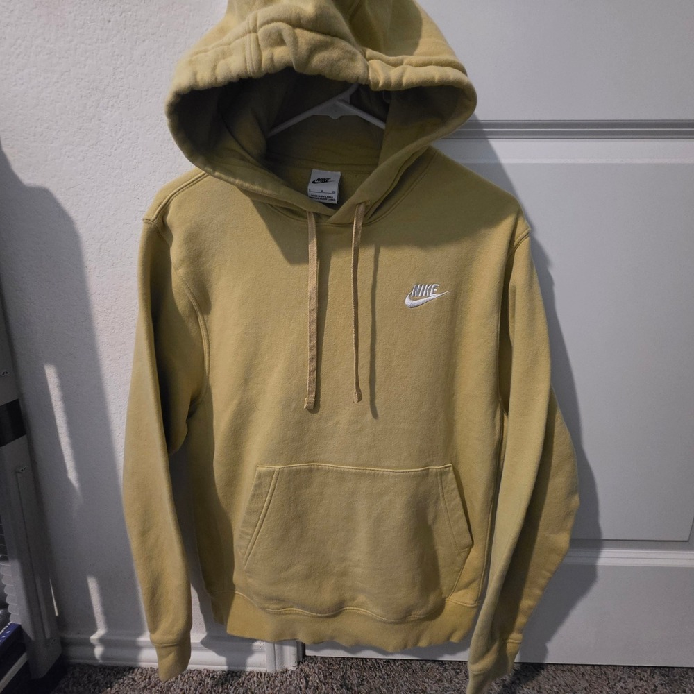 Nike Mens Sportswear Club Fleece Hoodie Mustard Yellow Gold Small BV2648-722 - Picture 2 of 7